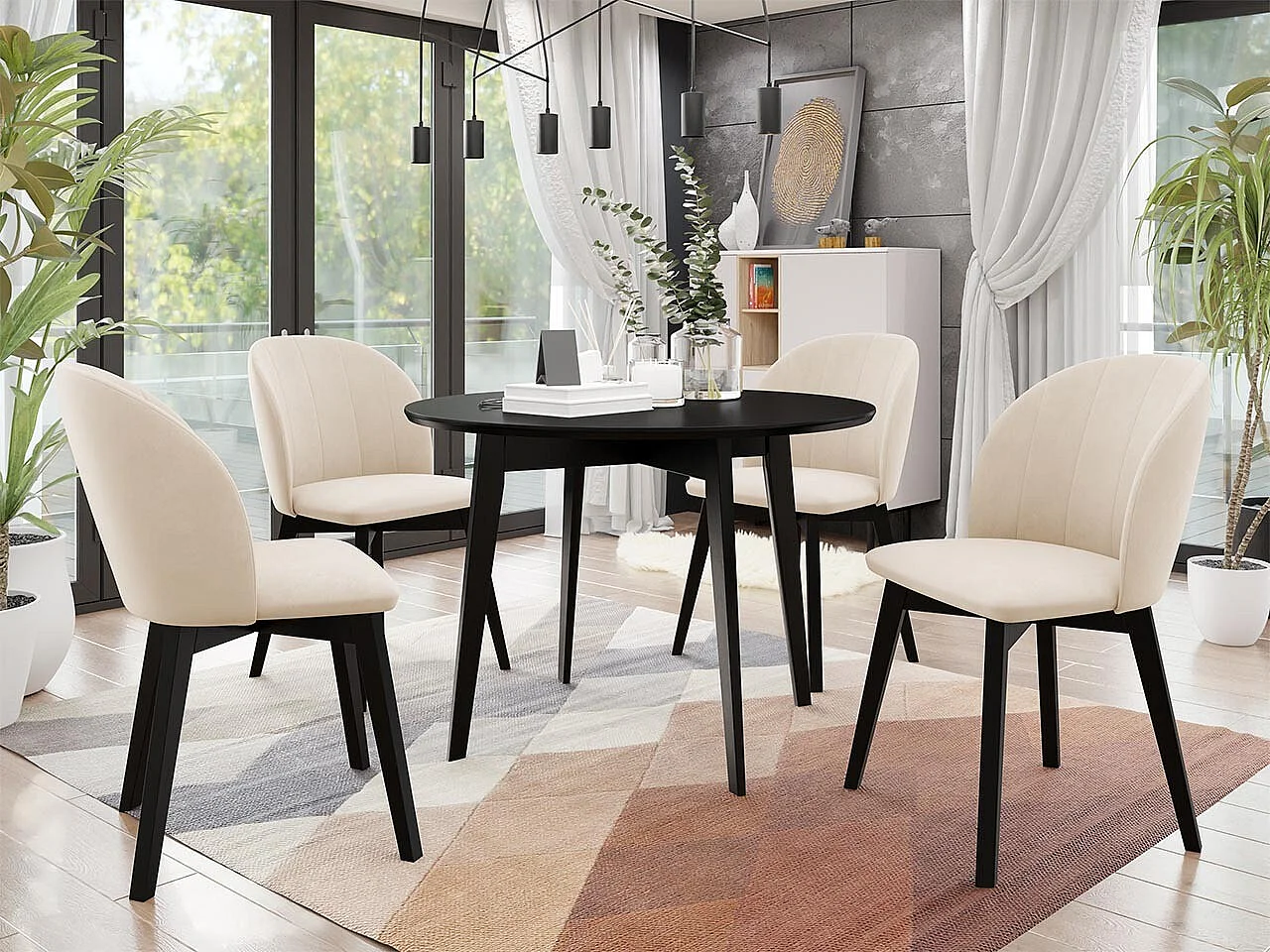 Table Racine 123, Noir, 75cm, MDF, Bois