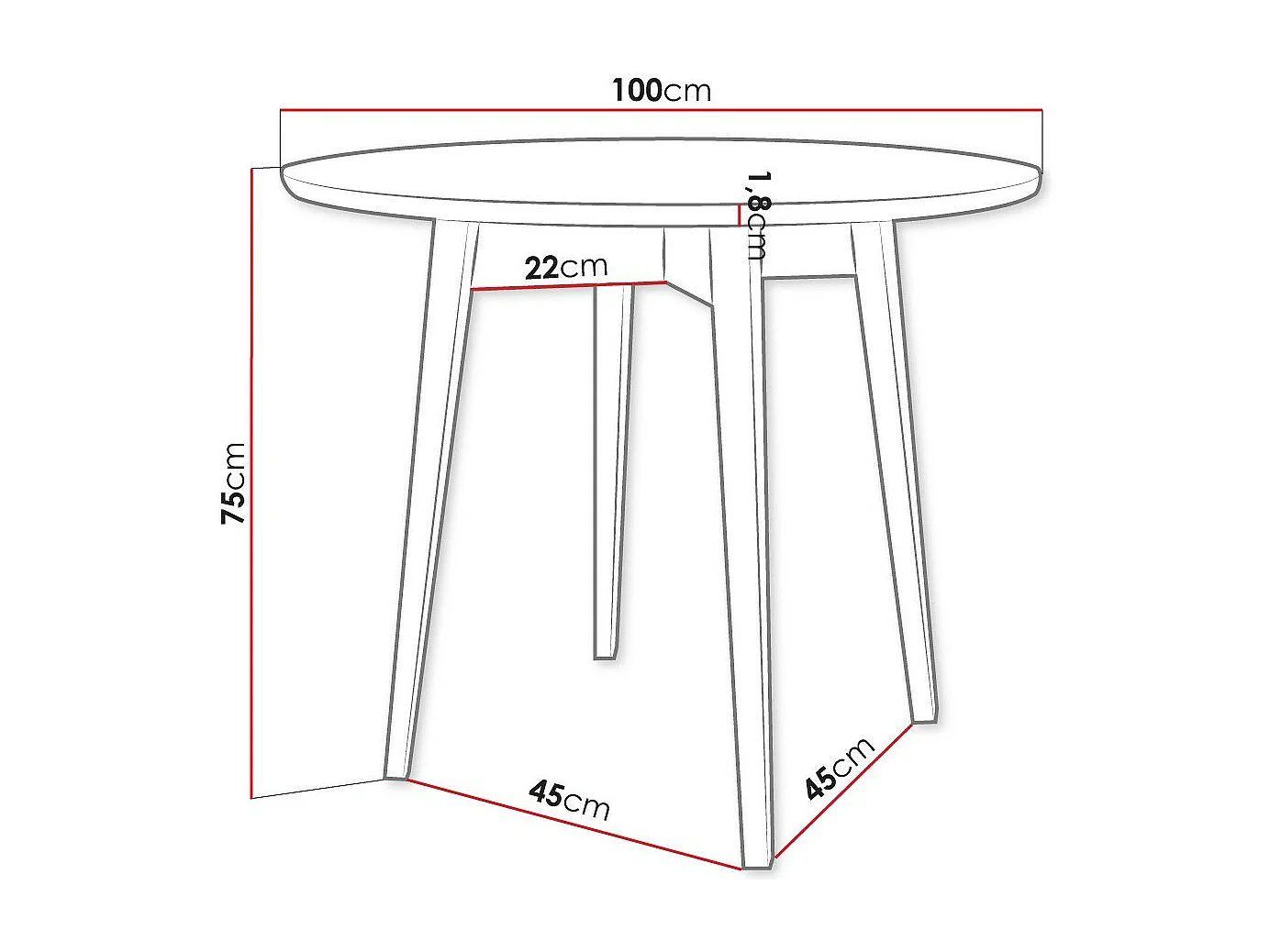 Table Racine 123, Noir, 75cm, MDF, Bois