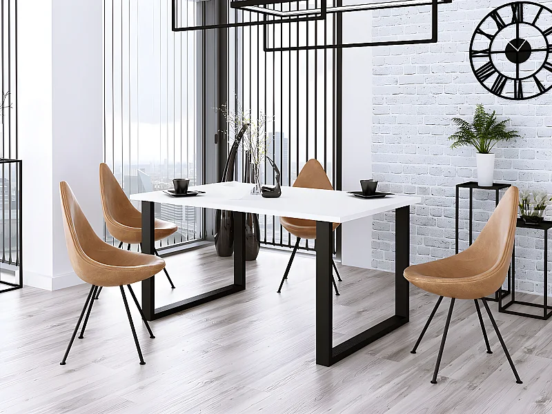 Table Tucson 139, Blanc|Noir, 75x90x185cm, Stratifié, Métal