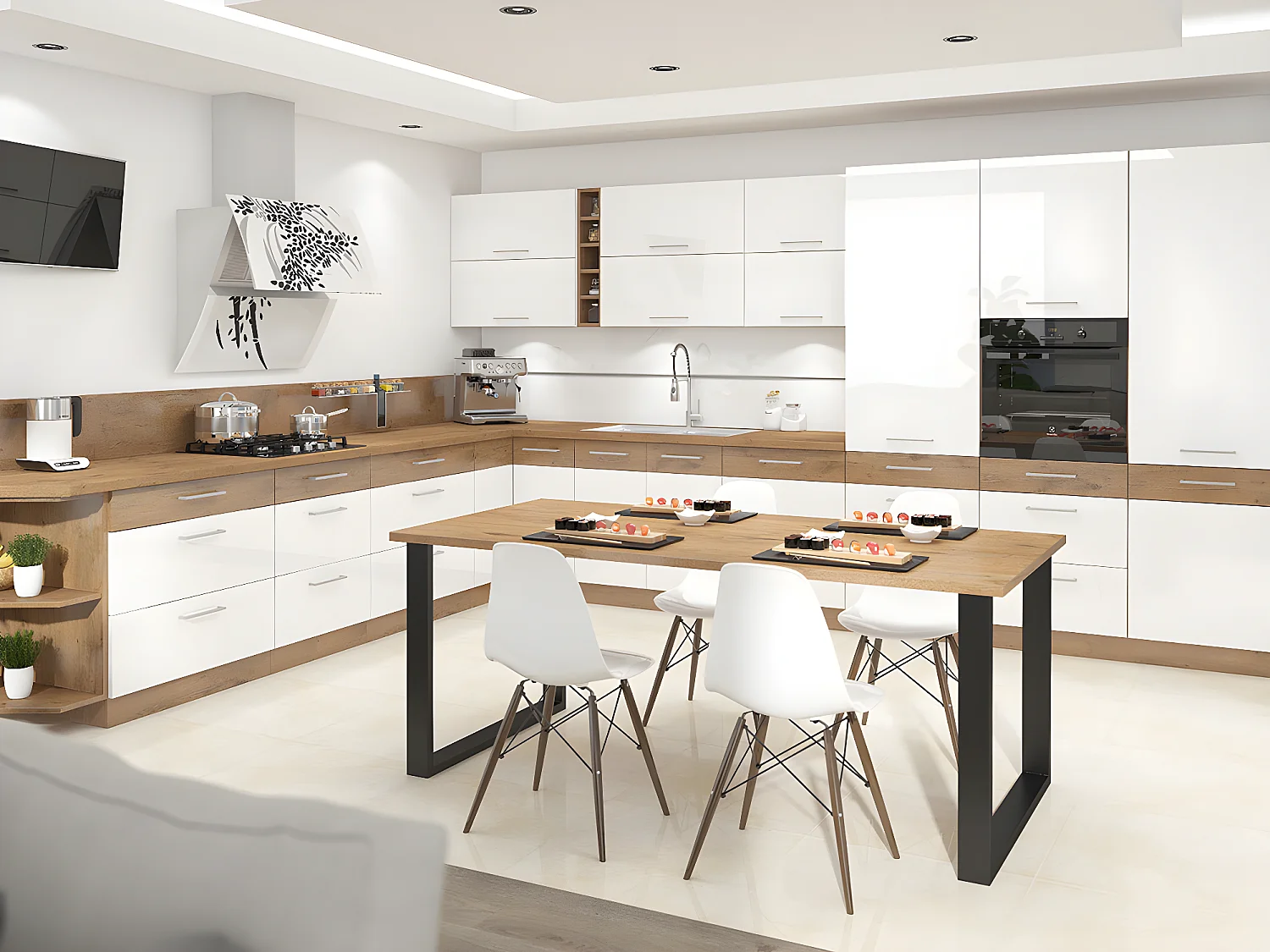 Mesa Tucson 139, Negro|Roble lancelote, 75x90x185cm, Aglomerado laminado, Metal