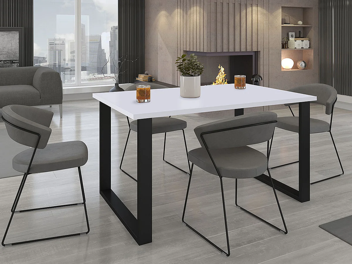 Table Tucson 137, Blanc|Noir, 75x90x138cm, Stratifié, Métal