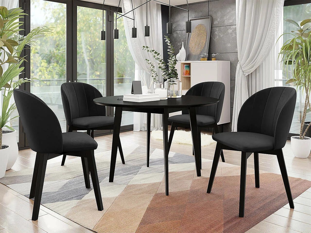 Table Racine 133, Noir, 76cm, MDF, Bois