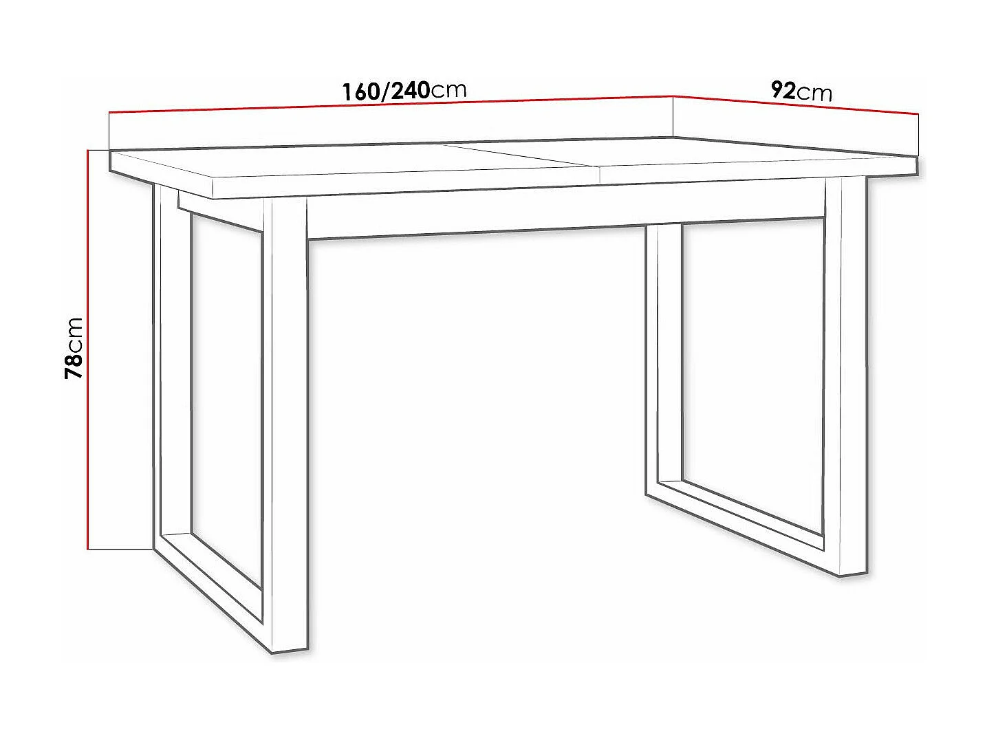 Mesa Victorville 327, Negro|Blanco, 78x92x160cm, Alargamiento, Aglomerado laminado, Metal