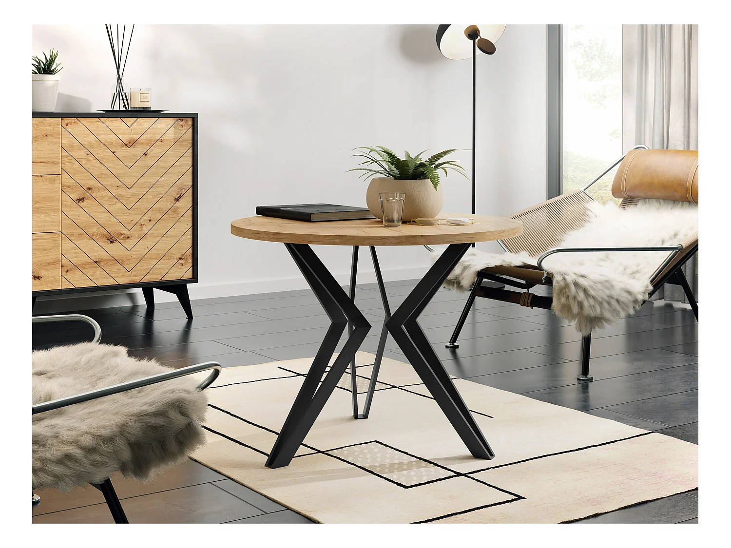 Tavolino da caffè Dearborn 105, Quercia dorata|Nero, 50cm, Diametro: 65, Round