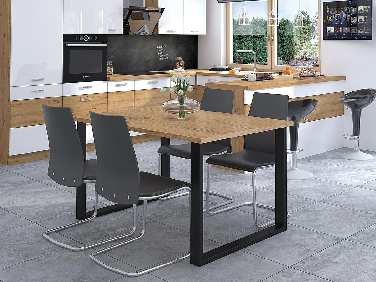 Table Tucson 137, Chêne lancelot|Noir, 75x90x138cm, Stratifié, Métal