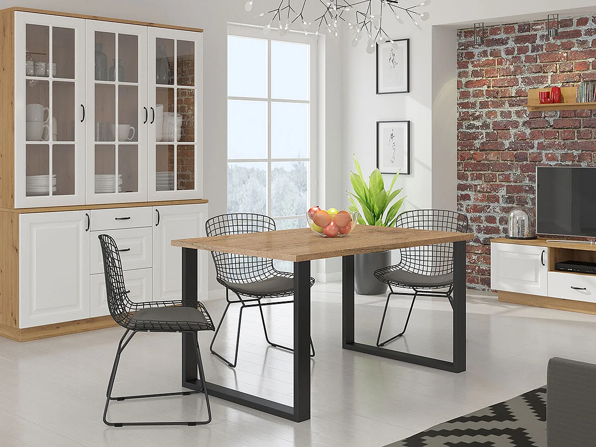 Table Tucson 137, Chêne lancelot|Noir, 75x90x138cm, Stratifié, Métal