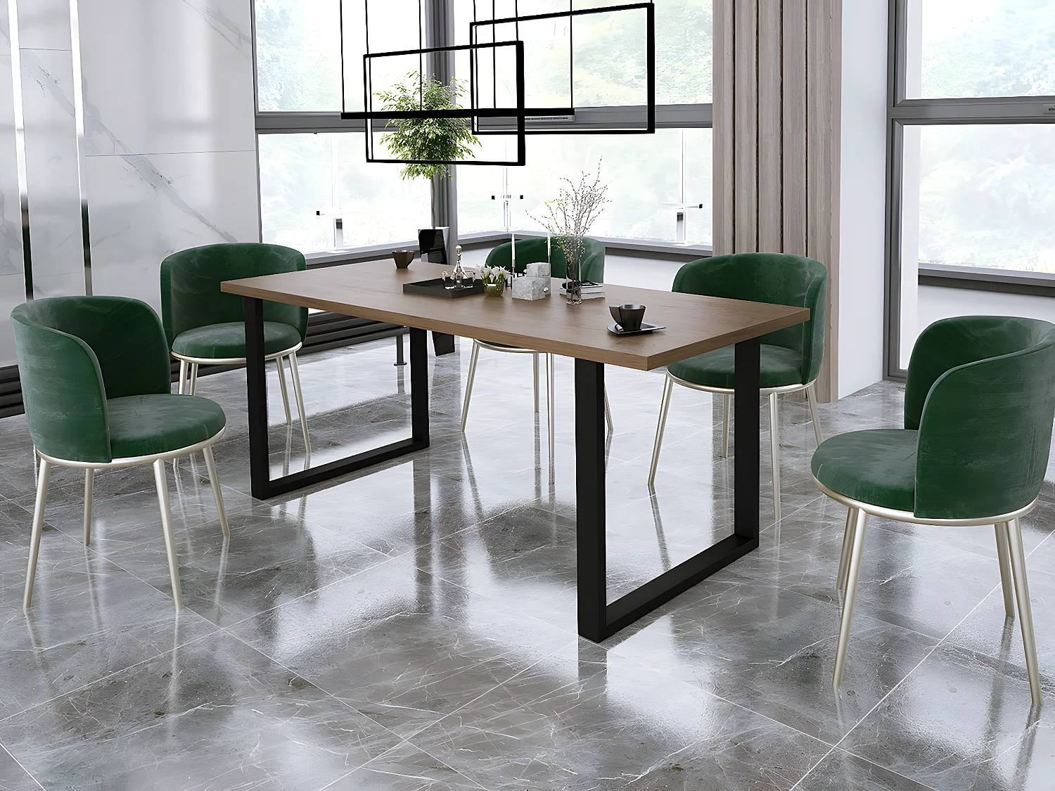 Mesa Tucson 138, Negro|Roble lancelote, 75x67x185cm, Aglomerado laminado, Metal