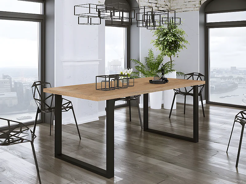 Table Tucson 138, Noir|Chêne lancelot, 75x67x185cm, Stratifié, Métal