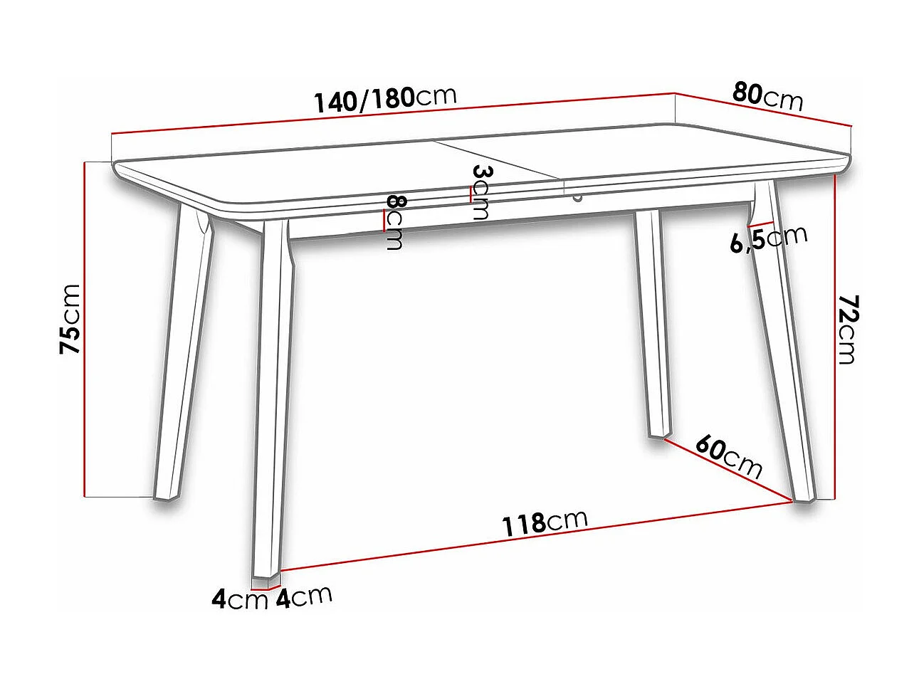 Table Victorville 175, Sonoma chêne|Blanc, 75x80x140cm, Allongement, MDF, Bois