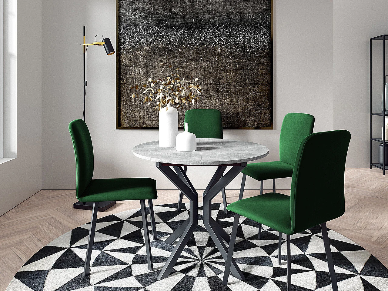 Table Edmond 111, Noir|Marbre gris, 77cm, Disponible, Stratifié, Métal