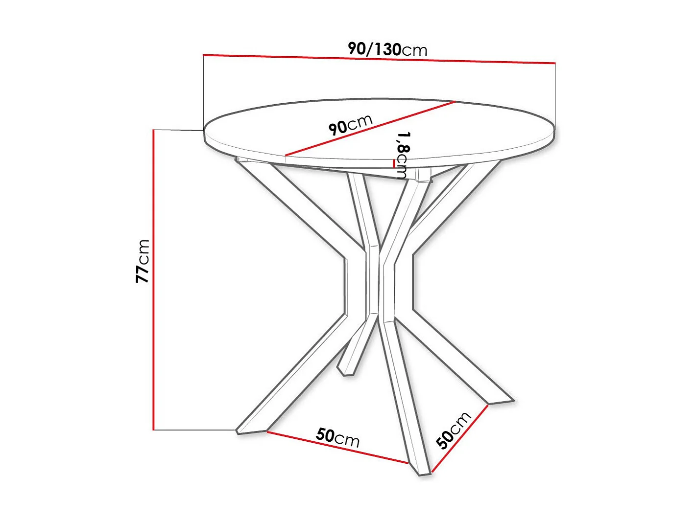Table Edmond 111, Noir|Marbre gris, 77cm, Disponible, Stratifié, Métal