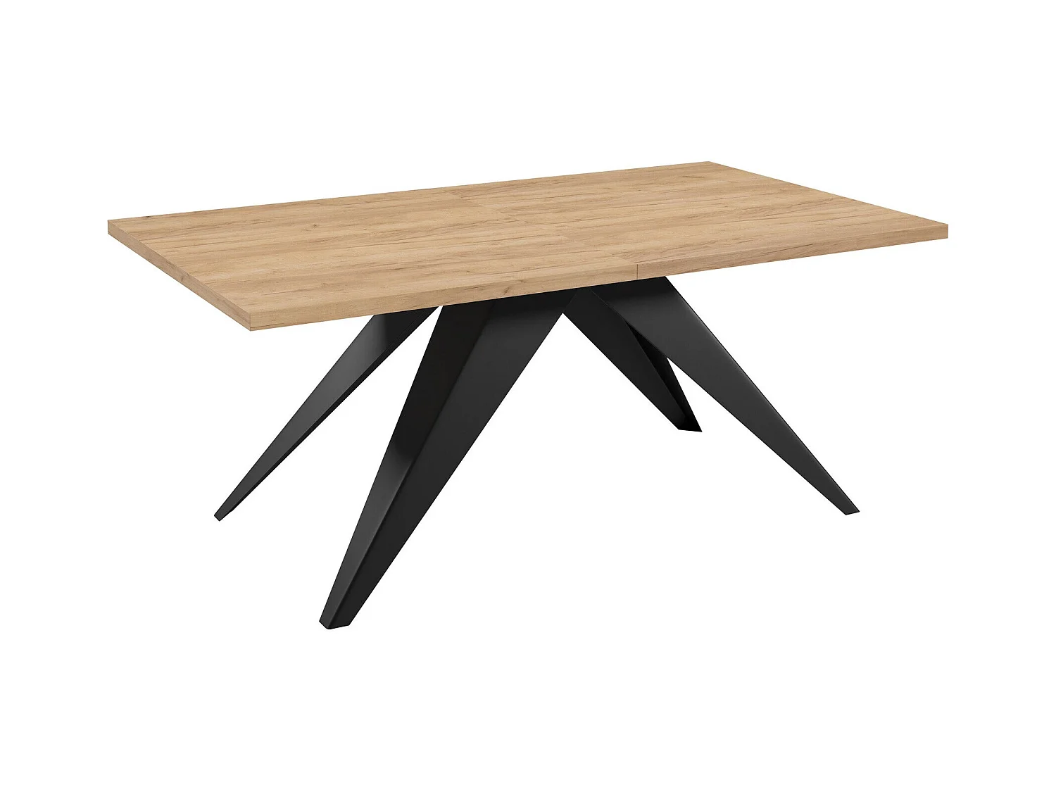 Table Oswego 113, Chêne doré artisanal|Noir, 76x80x140cm, Allongement, Stratifié, Métal
