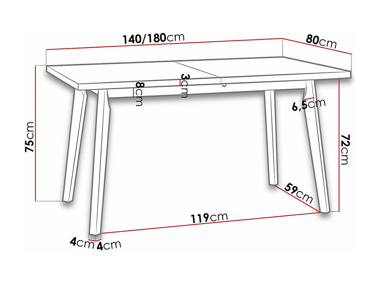 Table Victorville 129, Chêne Artisan|Noir, 75x80x140cm, Disponible, Stratifié, Bois