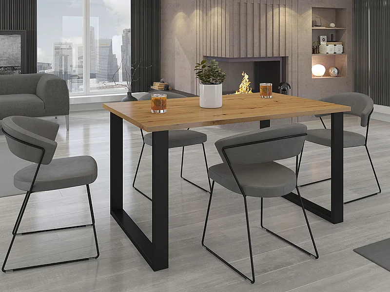 Table Tucson 137, Chêne Artisan|Noir, 75x90x138cm, Stratifié, Métal