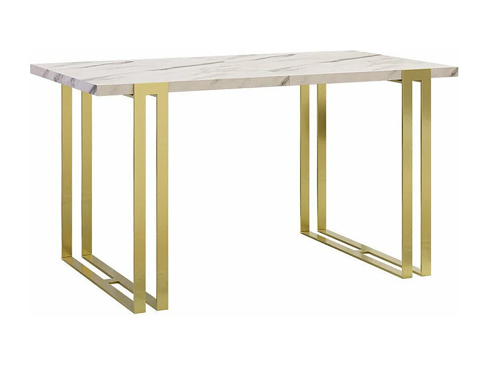 Mesa Comfivo 179, Mármol blanco|Dorado, 76x80x140cm, Alargamiento, Aglomerado laminado