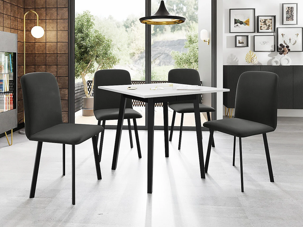 Mesa Edmond 109, Blanco|Negro, 77x85x85cm, Alargamiento, Aglomerado laminado, Madera