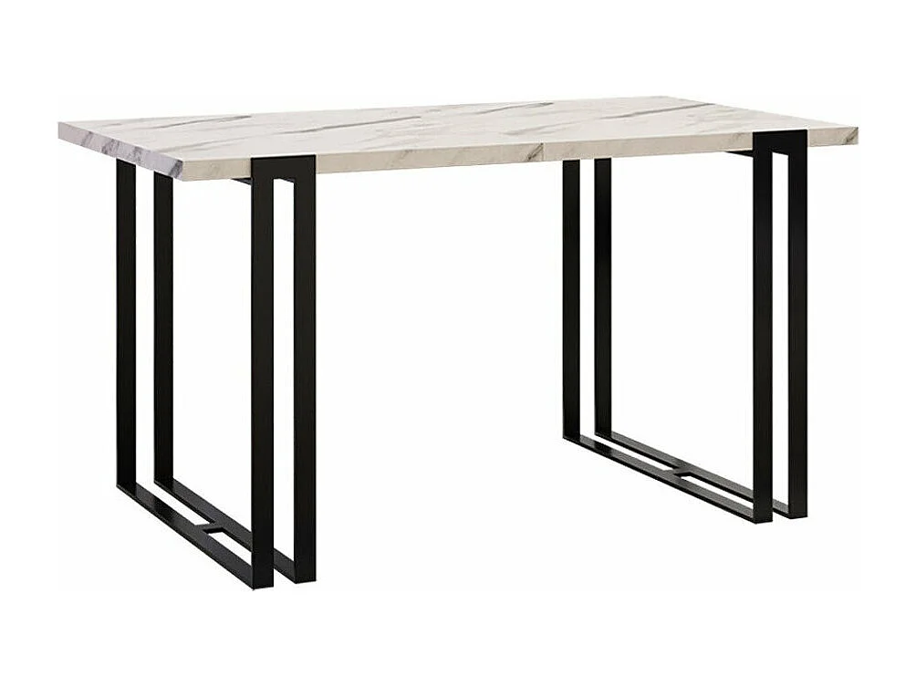 Mesa Comfivo 179, Mármol blanco|Negro, 76x80x140cm, Alargamiento, Aglomerado laminado