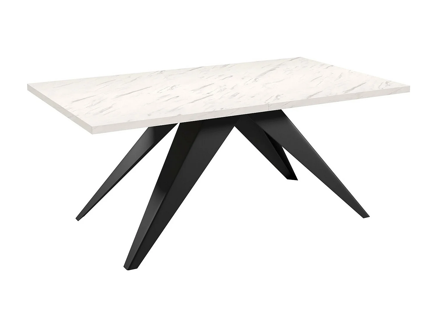 Table Oswego 113, Noir|Marbre blanc, 76x80x140cm, Allongement, Stratifié, Métal