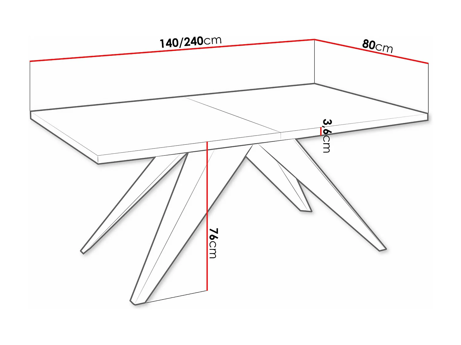Table Oswego 113, Noir|Marbre blanc, 76x80x140cm, Allongement, Stratifié, Métal