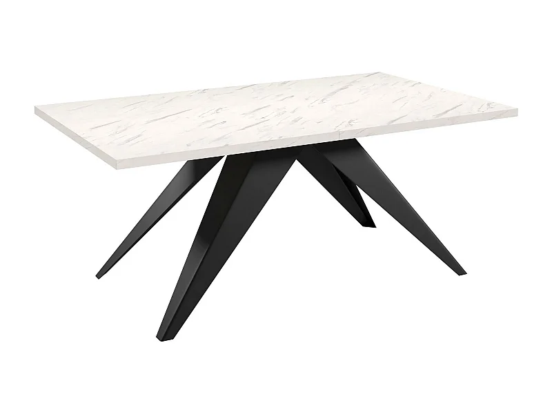 Table Oswego 113, Noir|Marbre blanc, 76x80x140cm, Disponible, Stratifié, Métal