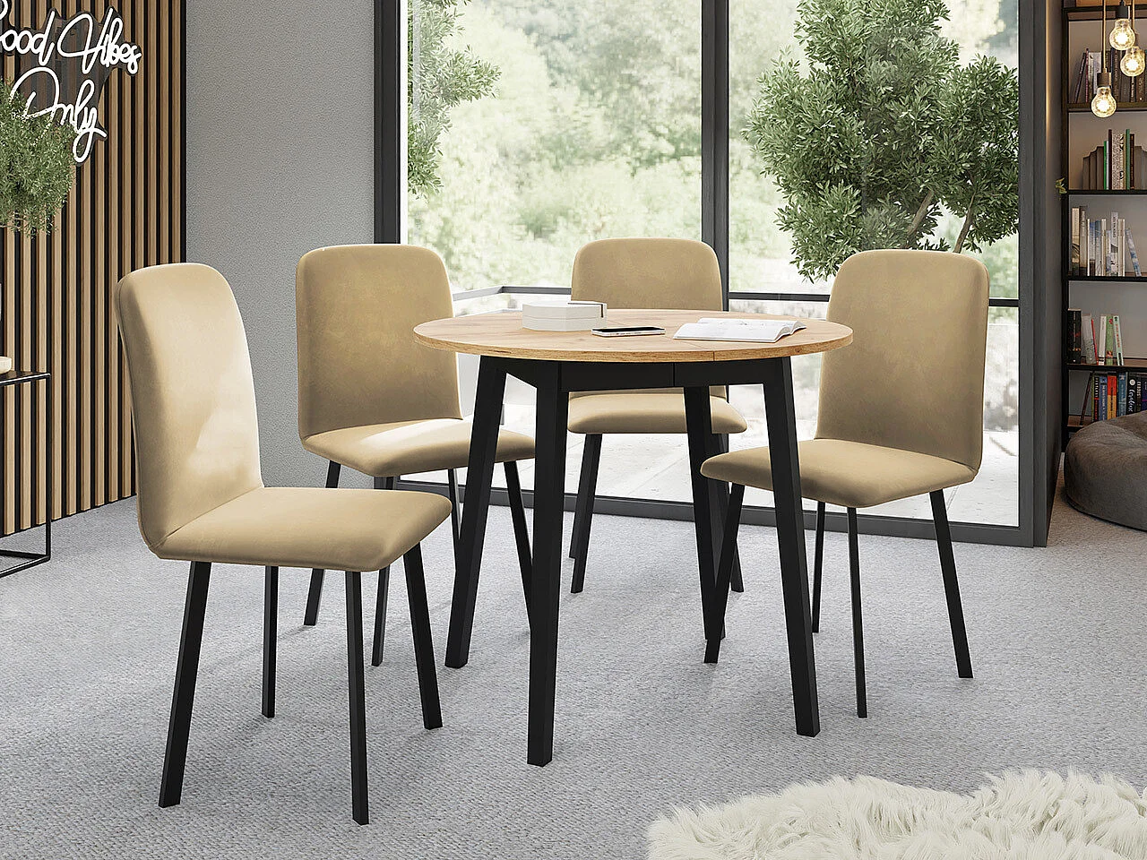 Mesa Edmond 112, Extensível, Placa de aglomerado laminado, Madeira