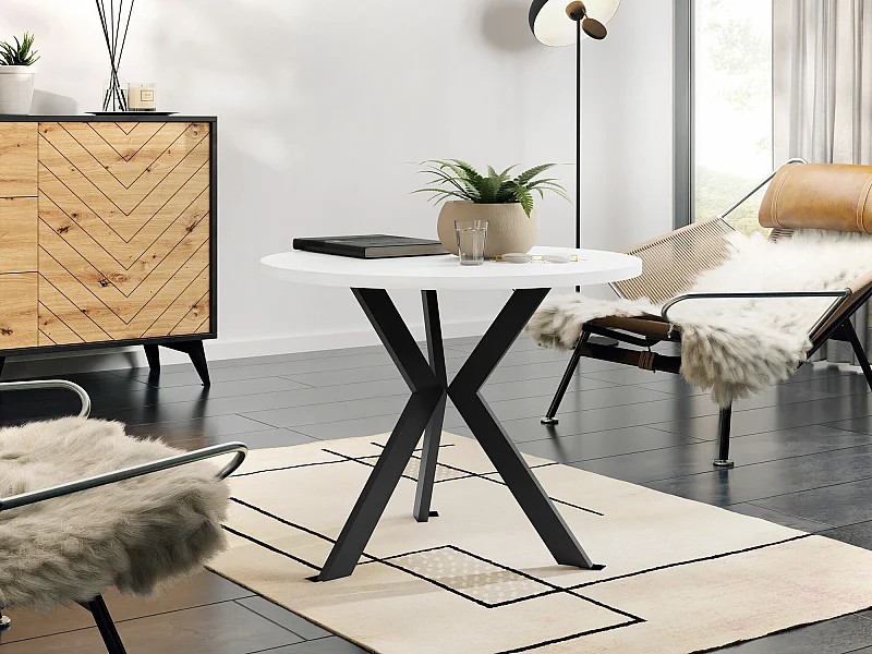 Mesa Dearborn 106, Blanco|Negro, 50cm, Aglomerado laminado, Metal