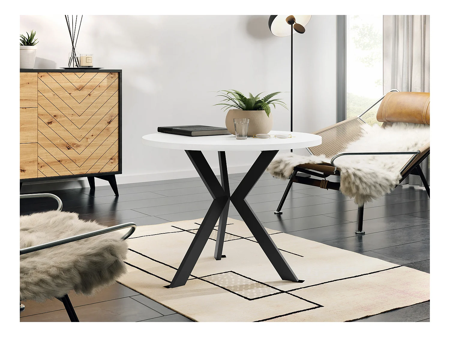 Table basse Dearborn 106, Noir|Blanc, 50cm, Diamètre: 67, Stratifié, Rond