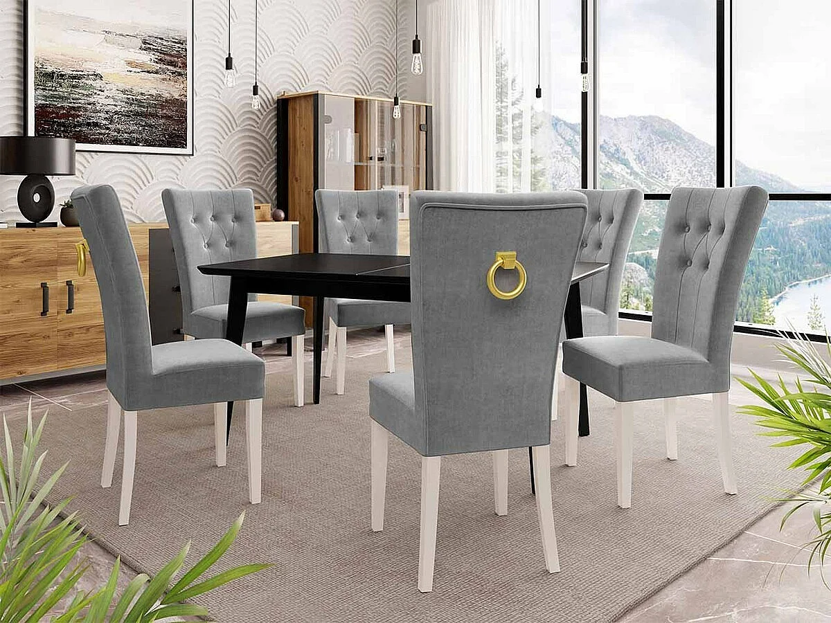 Mesa Racine 122, Negro, 76x80x140cm, Alargamiento, MDF, Madera