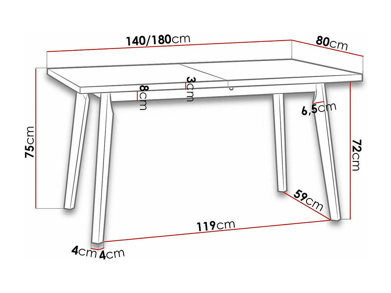 Table Victorville 129, Chêne petit-fils|Blanc, 75x80x140cm, Allongement, Stratifié, Bois