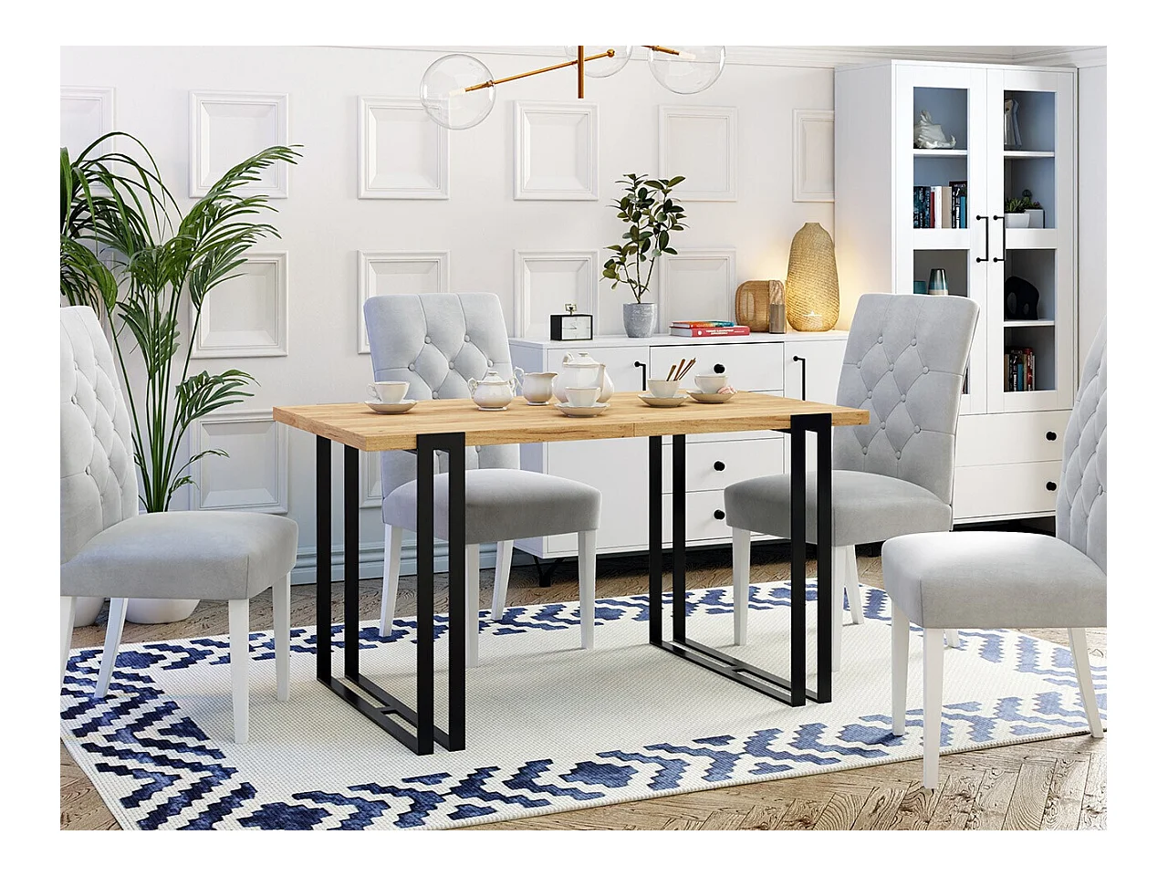 Table Comfivo 179, Marron|Noir, 76x80x140cm, Allongement, Stratifié, Métal