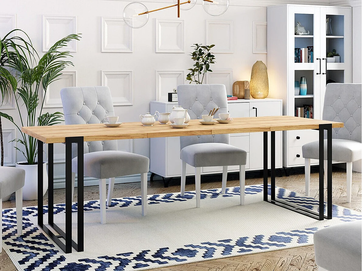 Mesa Comfivo 179, Marrón|Negro, 76x80x140cm, Alargamiento, Aglomerado laminado, Metal