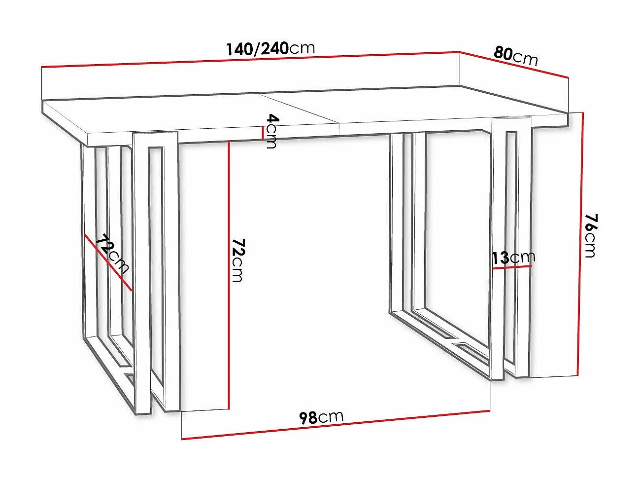 Mesa Comfivo 179, Marrón|Negro, 76x80x140cm, Alargamiento, Aglomerado laminado, Metal
