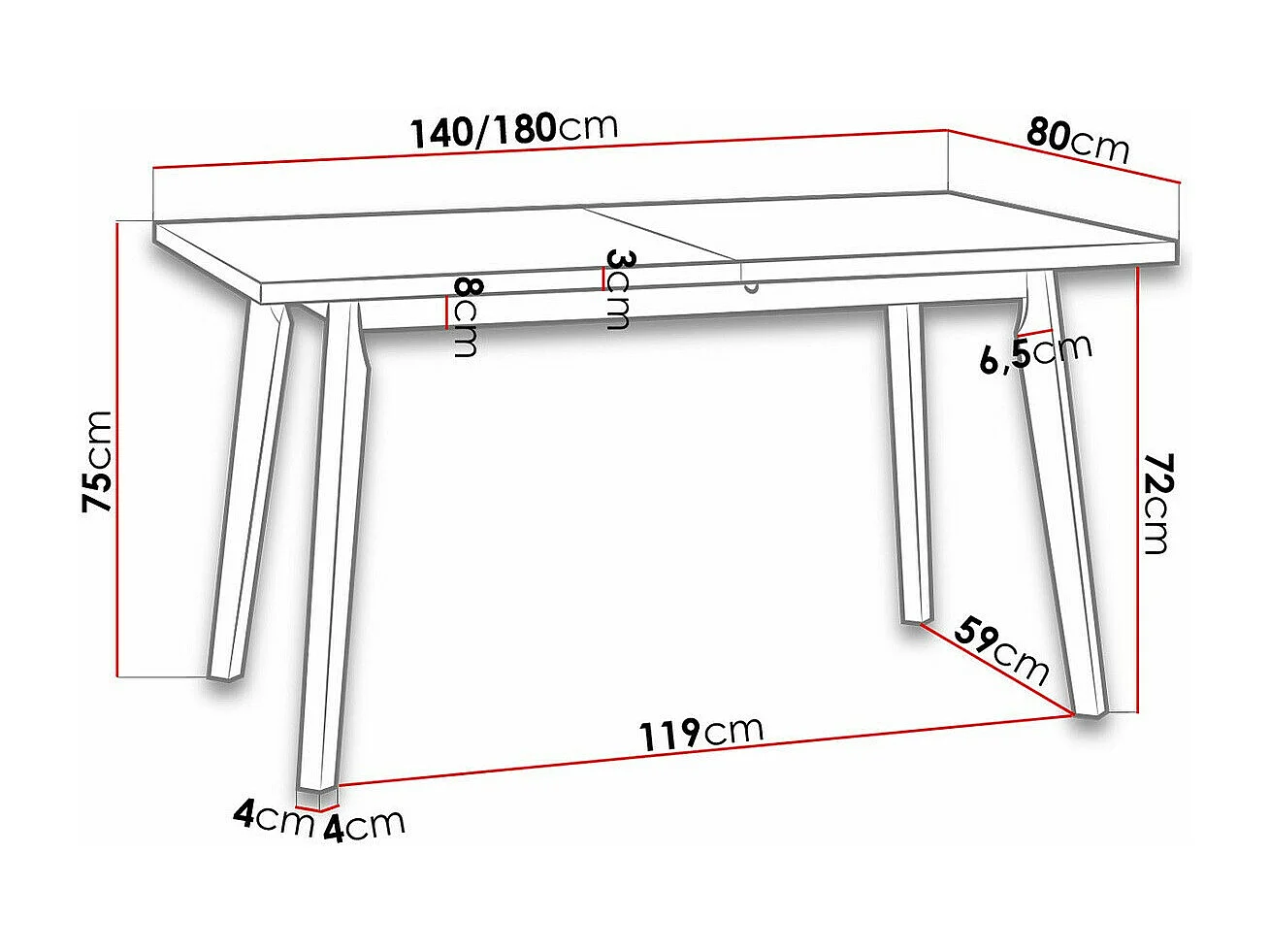 Table Victorville 129, Grandson chêne|Noir, 75x80x140cm, Disponible, Stratifié, Bois
