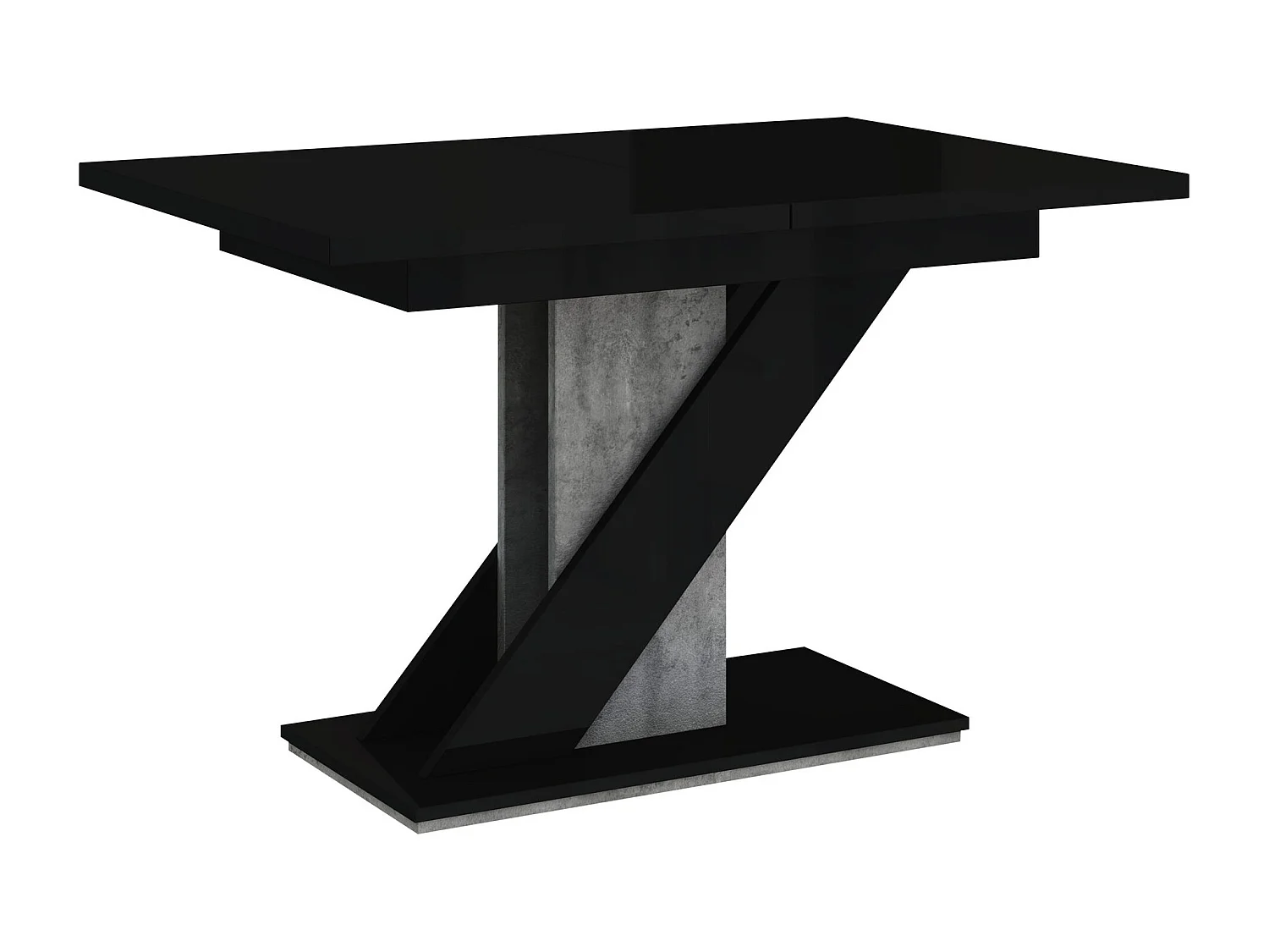 Table Goodyear 105, Béton|Noir brillant, 76x80x120cm, Allongement, Stratifié