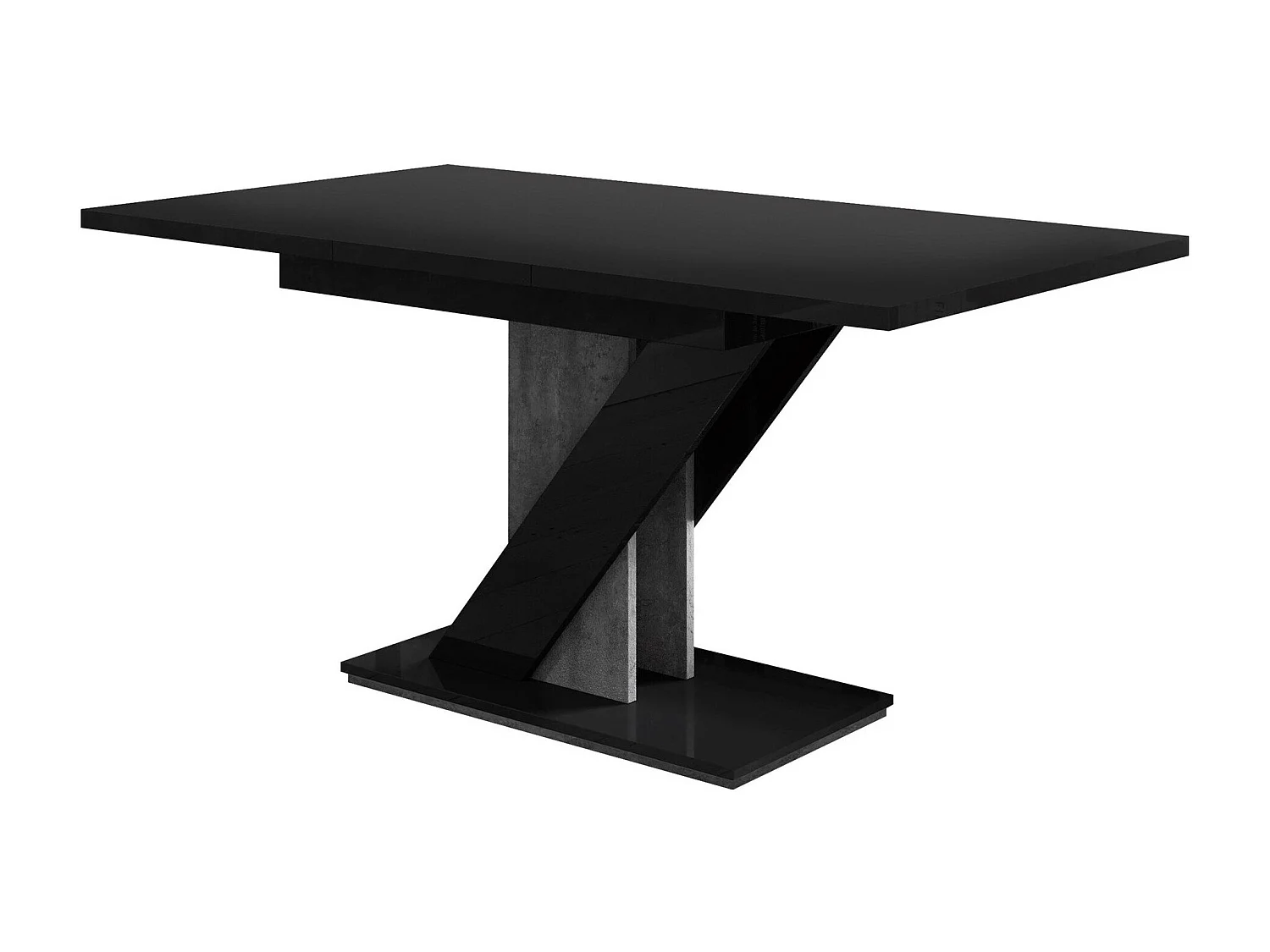 Table Goodyear 105, Béton|Noir brillant, 76x80x120cm, Allongement, Stratifié