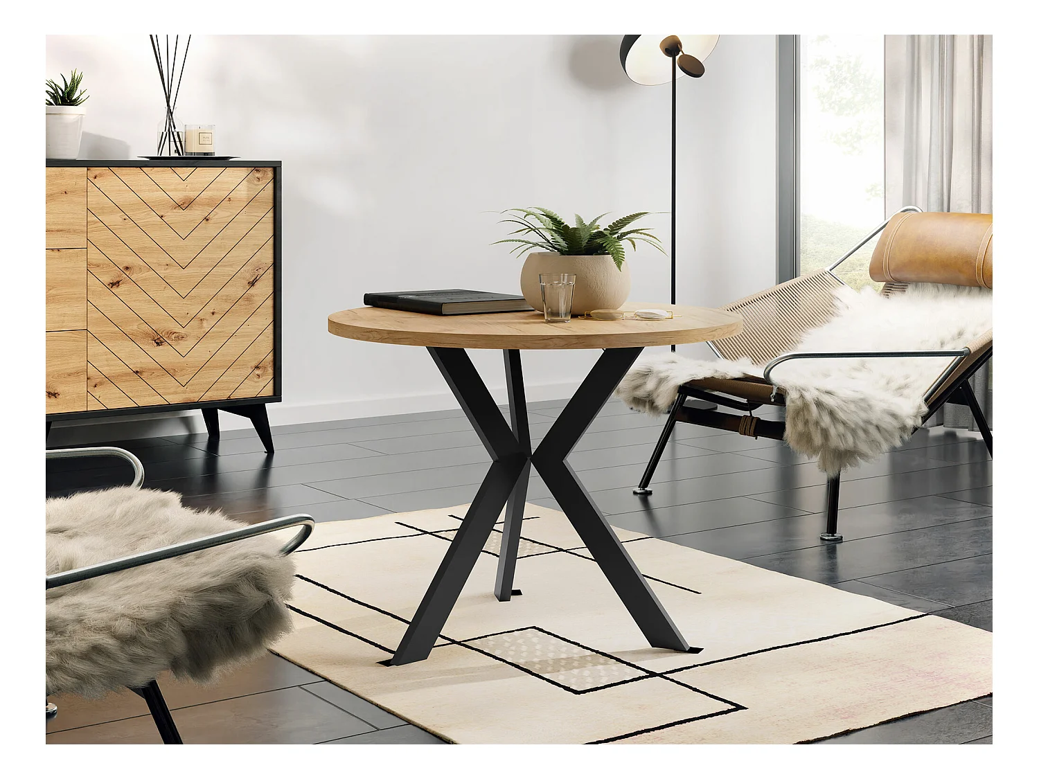 Tavolino da caffè Dearborn 106, Quercia dorata|Nero, 50cm, Diametro: 65, Round