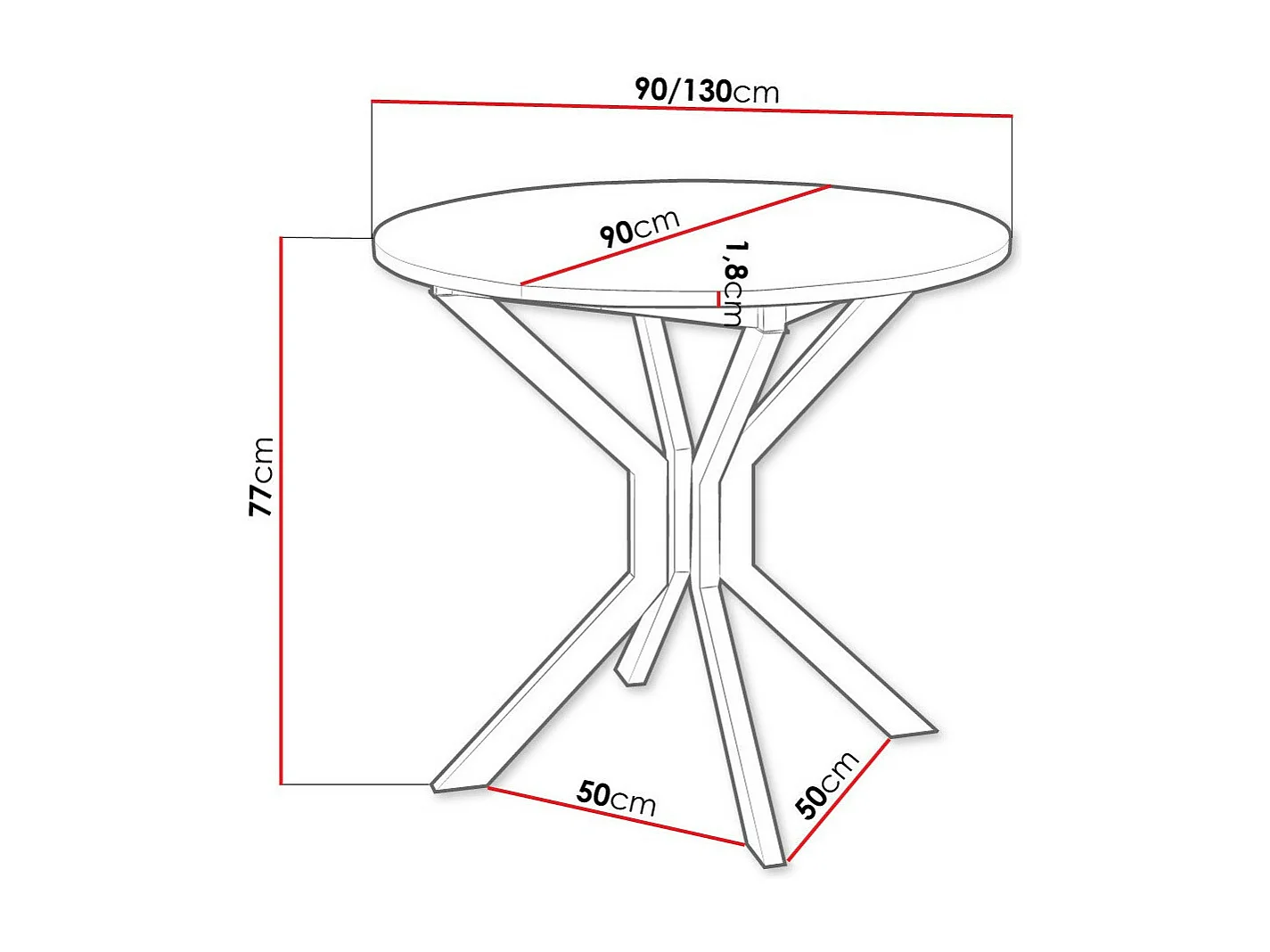 Table Edmond 111, Noir|Blanc, 77cm, Disponible, Stratifié, Métal