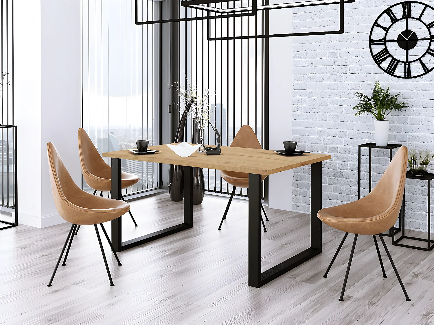 Table Tucson 139, Noir|Chêne Artisan, 75x90x185cm, Stratifié, Métal