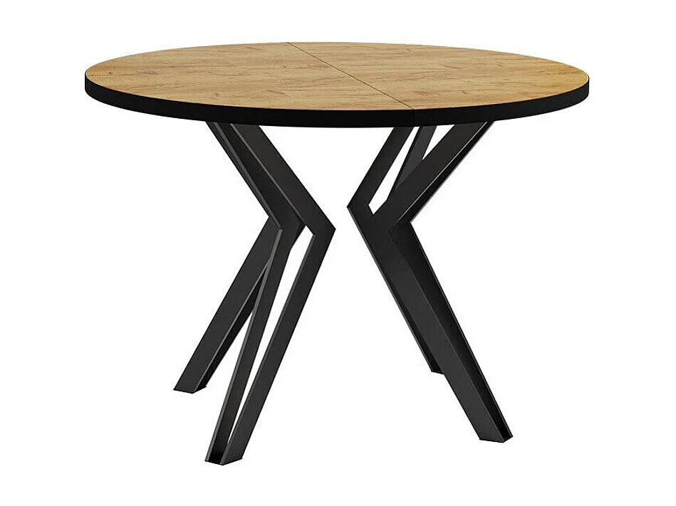 Table Oswego 111, Noir|Chêne doré artisanal, 76cm, Allongement, Stratifié, Métal