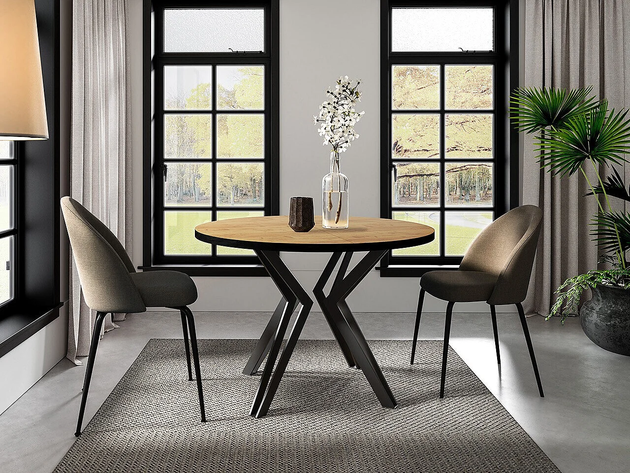 Mesa Oswego 111, Negro|Roble dorado artesanal, 76cm, Alargamiento, Aglomerado laminado