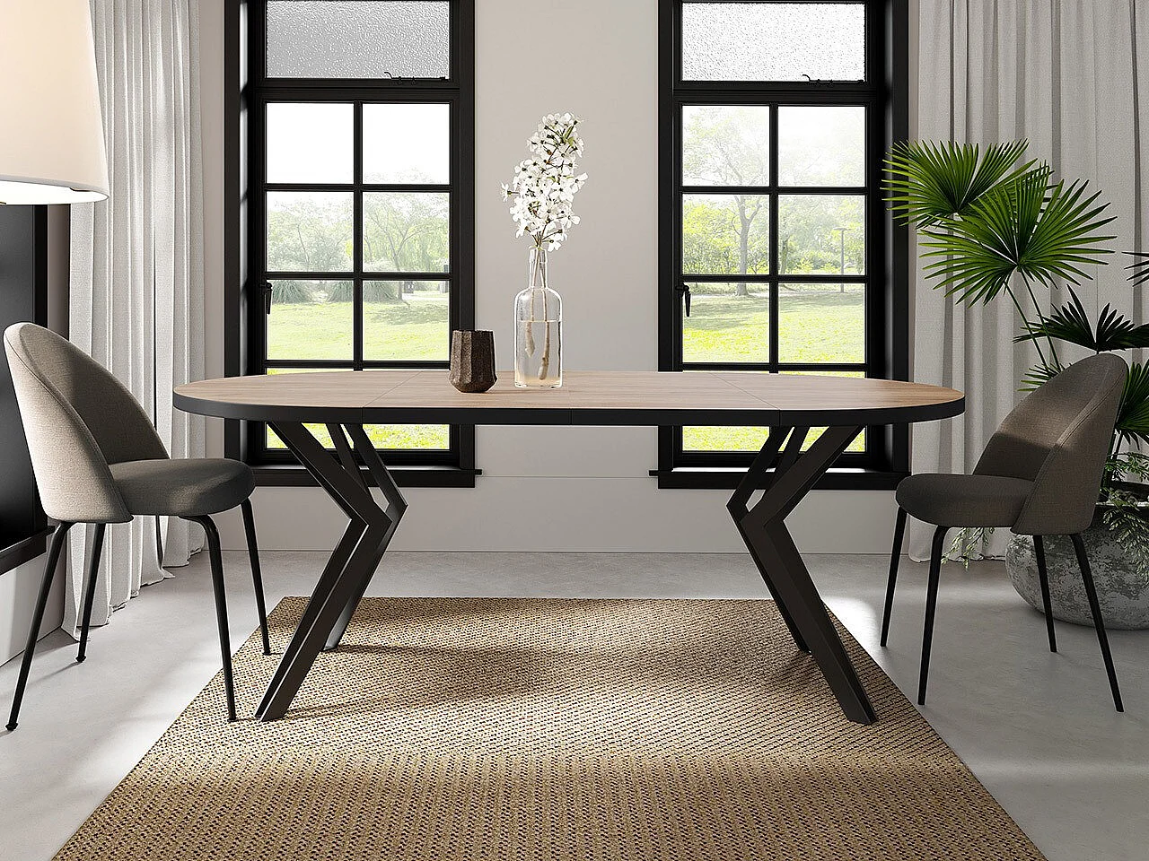 Mesa Oswego 111, Negro|Roble dorado artesanal, 76cm, Alargamiento, Aglomerado laminado