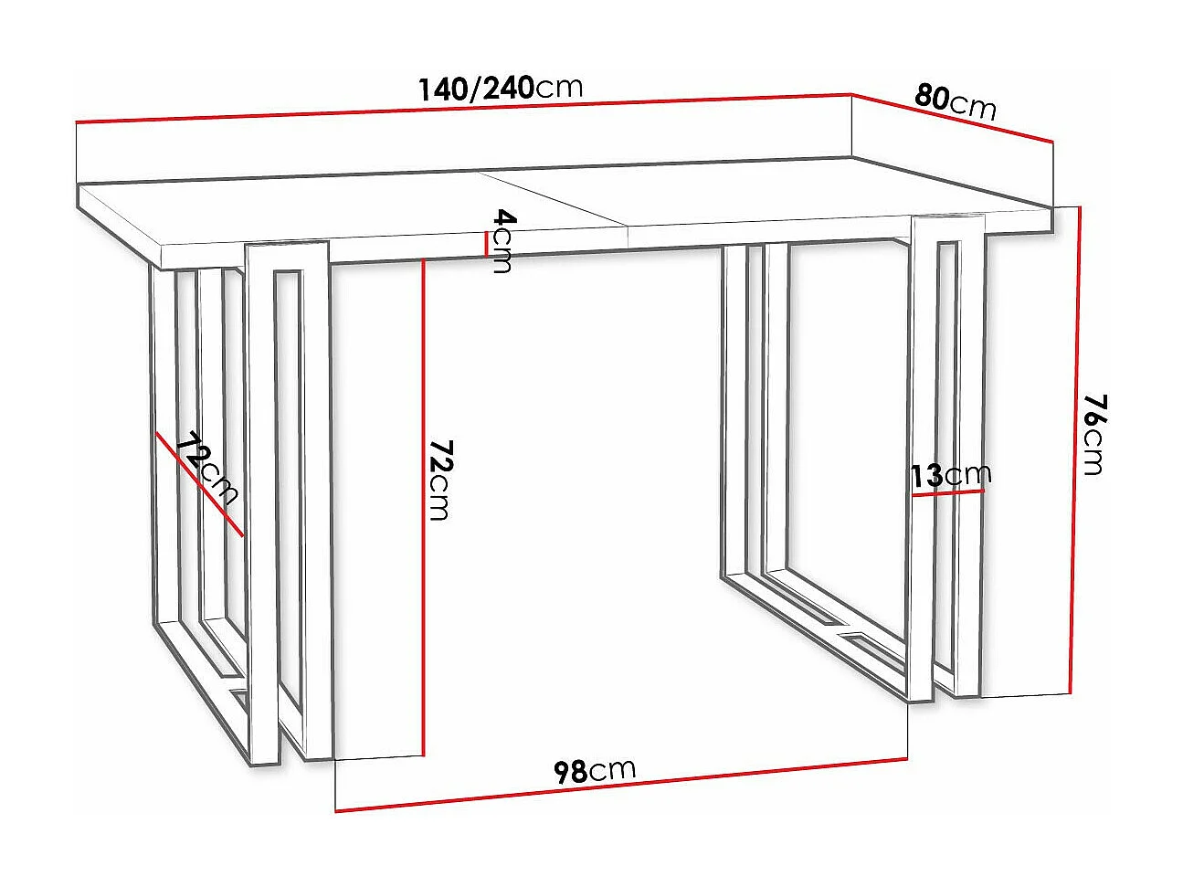Mesa Comfivo 179, Dorado|Negro, 76x80x140cm, Alargamiento, Aglomerado laminado, Metal