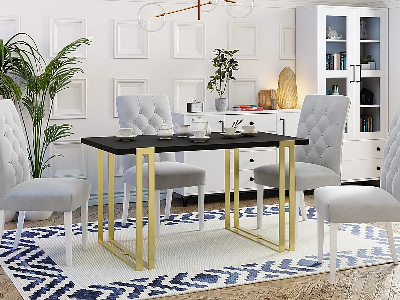 Table Comfivo 179, Doré|Noir, 76x80x140cm, Disponible, Stratifié, Métal