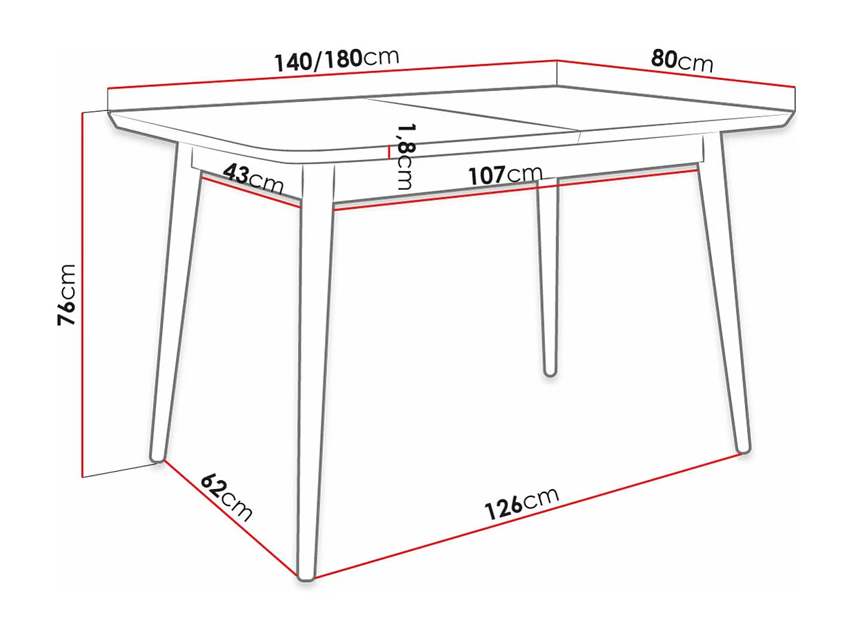 Mesa Racine 131, Marrón, 76x80x140cm, Alargamiento, MDF, Madera