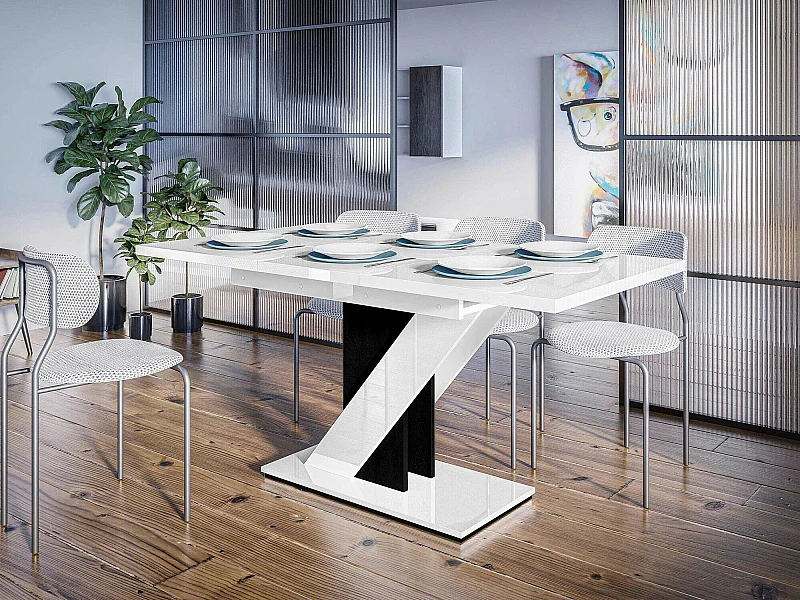 Mesa Goodyear 105, Blanco brillante|Negro brillante, 76x80x120cm, Alargamiento