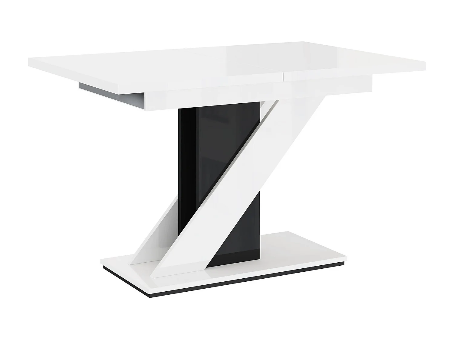 Table Goodyear 105, Noir brillant|Blanc brillant, 76x80x120cm, Allongement, Stratifié