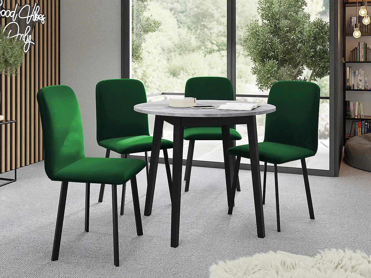 Table Edmond 112, Marbre gris|Noir, 77cm, Disponible, Stratifié, Bois