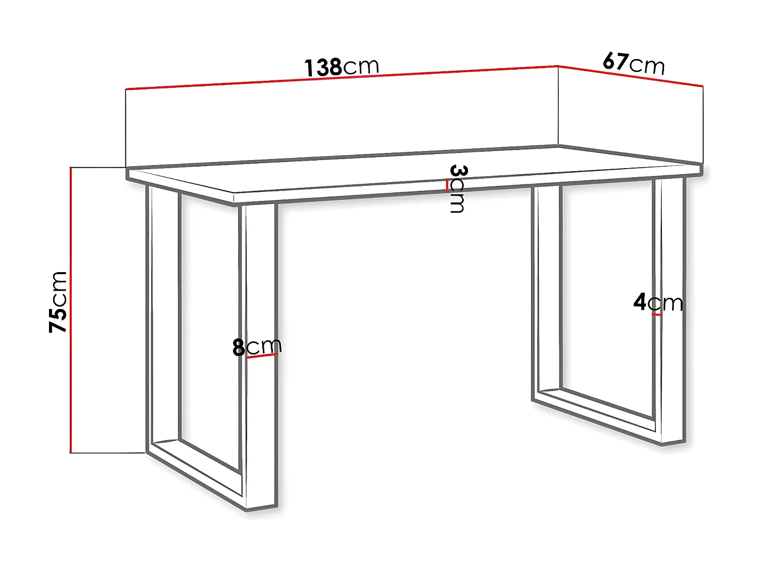 Mesa Tucson 136, Blanco|Negro, 75x67x138cm, Aglomerado laminado, Metal