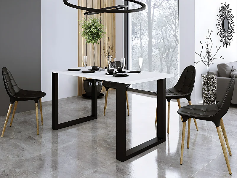 Mesa Tucson 136, Blanco|Negro, 75x67x138cm, Aglomerado laminado, Metal