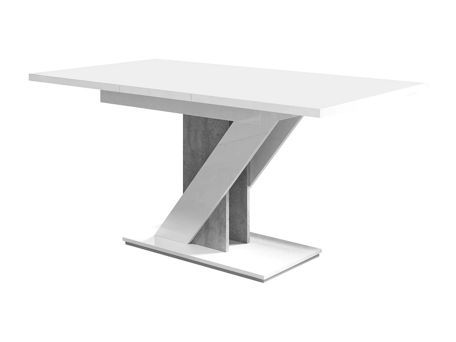 Table Goodyear 105, Blanc brillant|Béton, 76x80x120cm, Rallonge, Stratifié